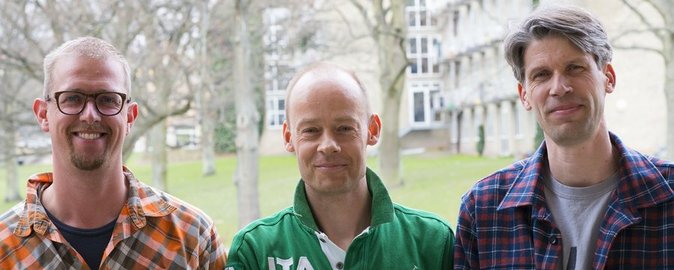 Bevillingsmodtagerne. Fra venstre: Lars Aagaard, Thomas Corydon og Jacob Giehm Mikkelsen.
