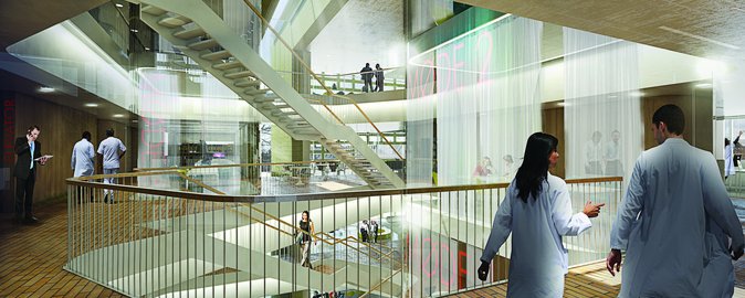 Den nye bygning har 8.300 m2 laboratoriebygninger over jorden og vil huse ca. 300 medarbejdere. Visualiering: Cubo Arkitekter A/S