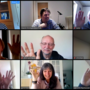A Skype high-five from the entire Occupational Health and Safety Committee (LAMU). One of the many meetings that Siri Beier Jensen also held during the week. Photo: Siri Beier Jensen.