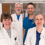 Hendrik Vilstrup (left rear), Karen Louise Thomsen (front right), Christian Lodberg Hvas and Sidsel Støy are behind the development of the new treatment for patients with cirrhosis of the liver. Photo: Simon Mark Dahl Baumwall.