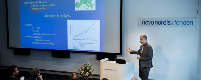 Jakob Christensen speaking at the Fellowship Award Celebration 2016. On 3 June he will defend his doctoral dissertation. The dissertation is the culmination of several years spent studying incidences, causes and consequences of epilepsy. Photo: Jesper Ludvigsen