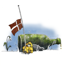 Hvert år går flaget på halv Langfredag i byer og i offentlige institutioner. Rigtig mange danskere aner imidlertid ikke hvorfor. (Tegning: Astrid Reitzel)